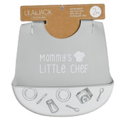 Wholesale - 2PC Silicone Bibs - Gray "Mommy's Little Chef" & Utensils Print C/P 60, UPC: 195010038744